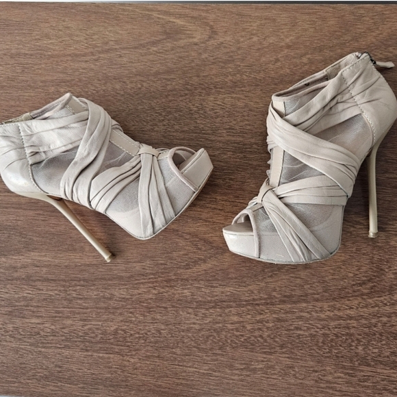 L.A.M.B. Cream Sheer Peep Toe High Heel Ankle Booties - Picture 1 of 14
